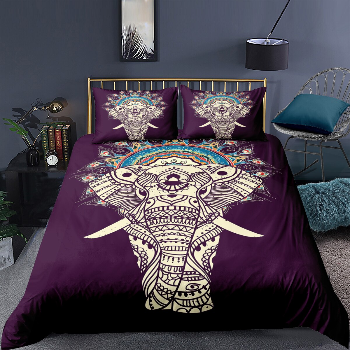 Fashion Bohemian Elephant Printed Bedding Set Boho Style Duvet Cover Pillowcase Bedclothes Home Textiles