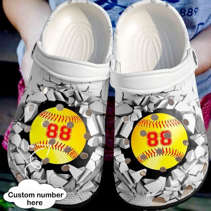 Softball Personalized Broken Wall Sku 2332 Crocs Clog Shoes