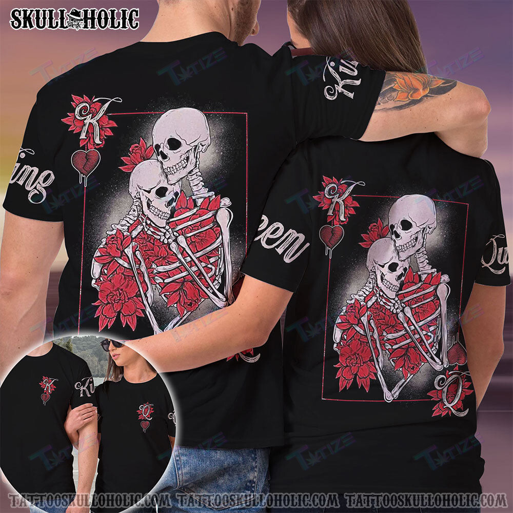 Matching Couple Shirt Skeleton Couple King Queen 3D All Over Printed Shirt, Sweatshirt, Hoodie, Bomber Jacket Size S – 5Xl