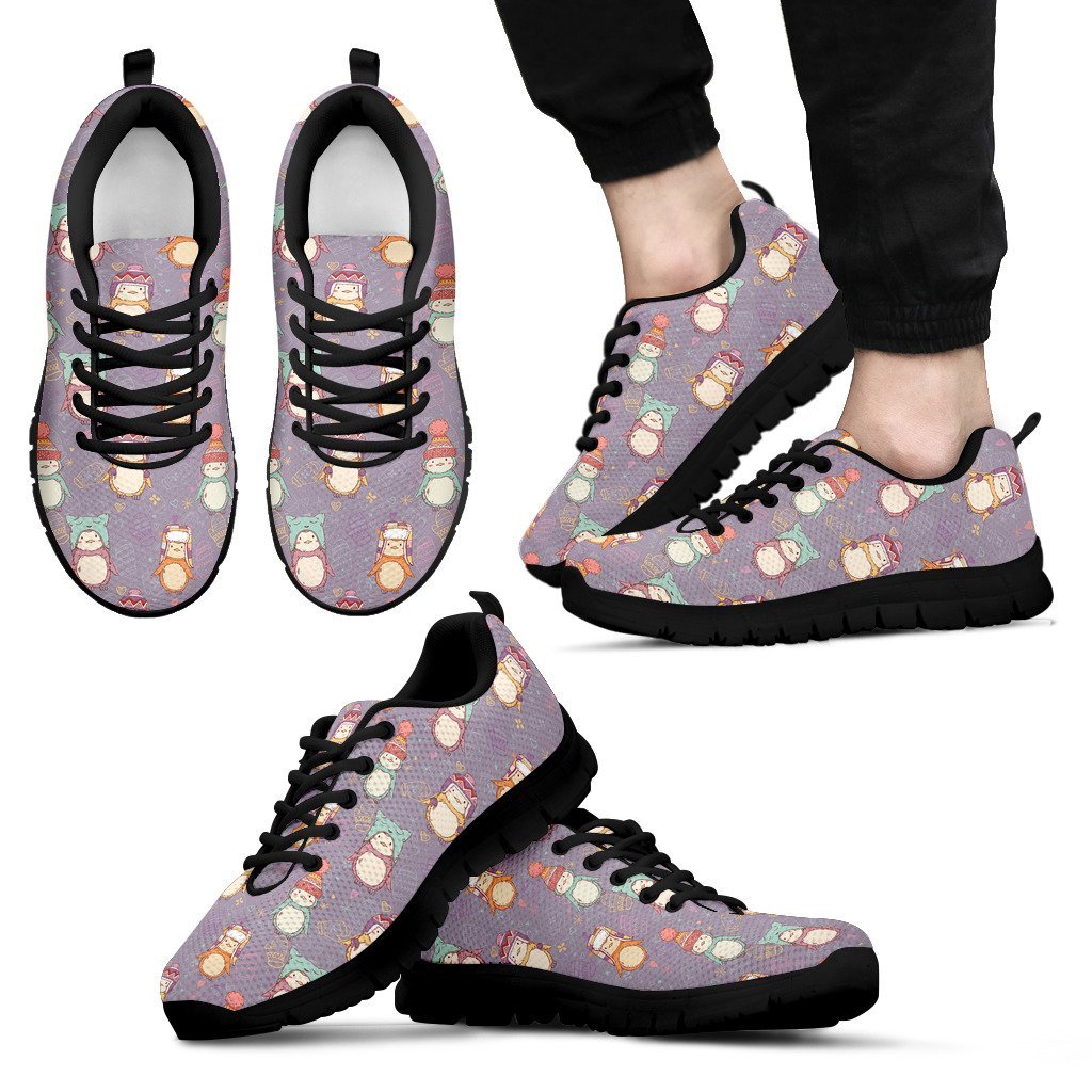 Penguin Pattern Print Black Sneaker Shoes For Men Women