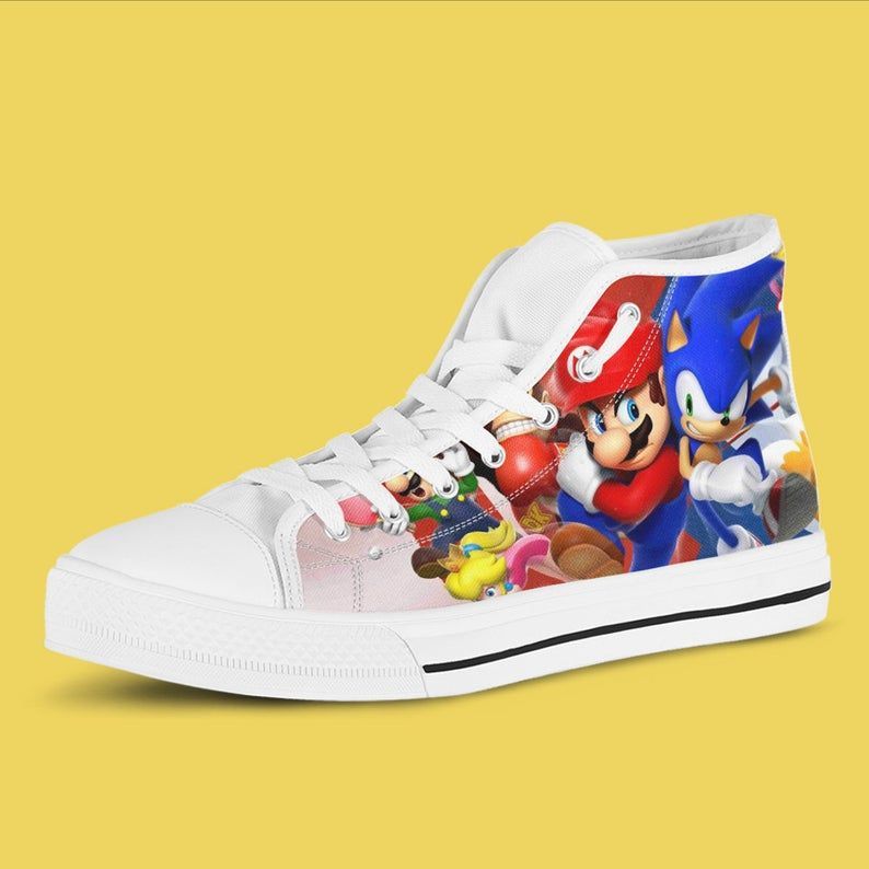 Sonic The Hedgehog Custom Super Mario Custom Canvas Nintendo Printable Game Casual White High Top Shoes