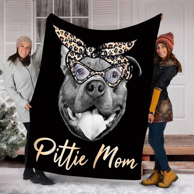 Pittie Mom Cute Pitbull Mama Leopard JQQ3042 Fleece Blanket