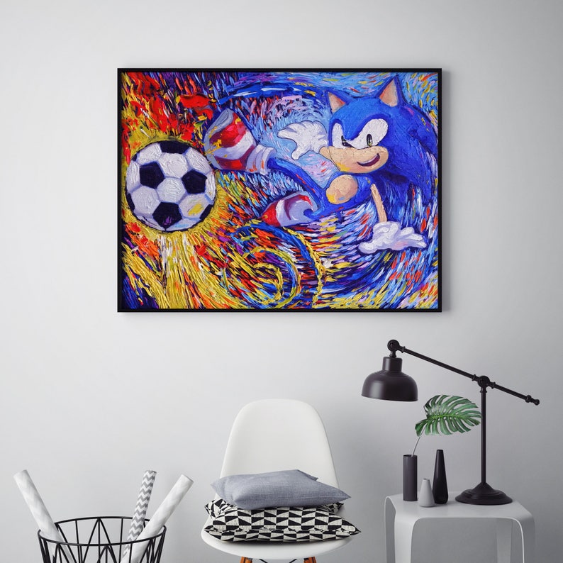 Sonic The Hedgehog Playing Soccer Football – Vincent Van Gogh Starry Night Posters Canvas Prints Wall Art