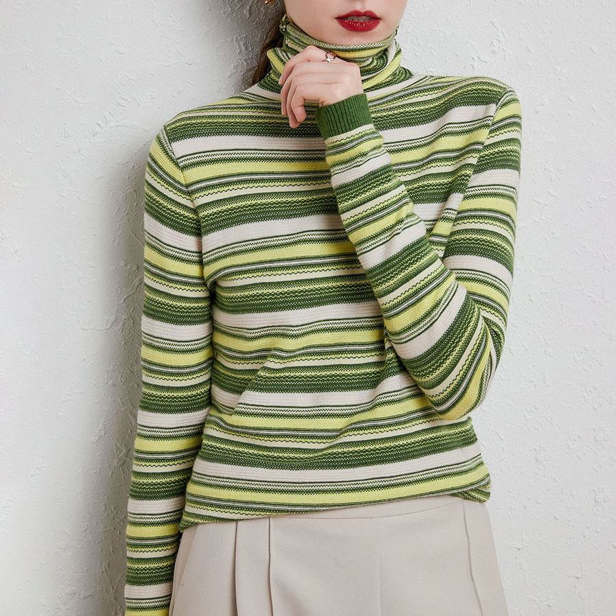 20 autumn and winter turtleneck sweater women pile pile collar striped bottoming shirt ethnic wool sweater women O-Neck alx