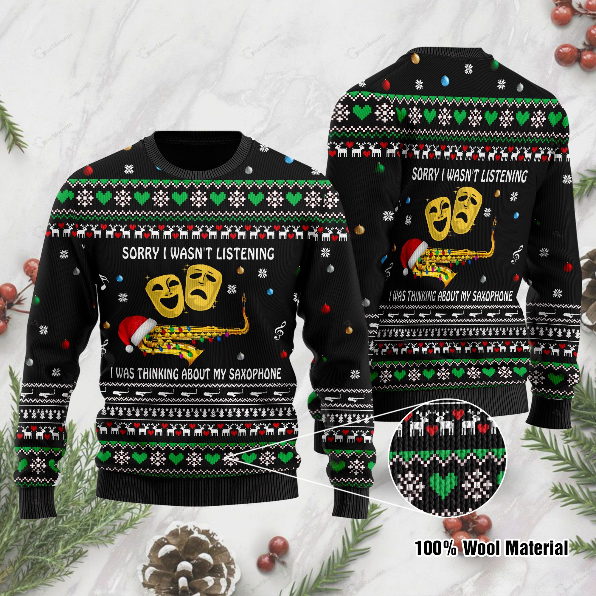 Sorry I Wasn’t Listening I Was Thinking About My Saxophone Christmas Saxophone Ugly Sweater For Saxophone Lovers On Christmas Days 0282 T2PLH0102