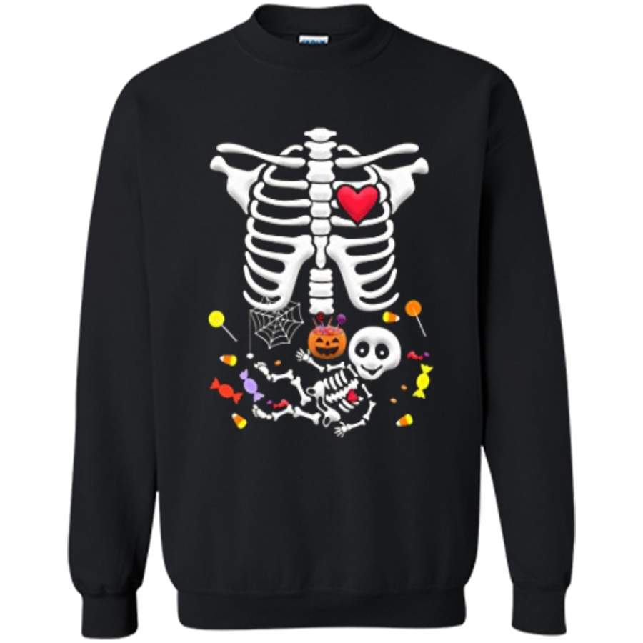 Pregnant Skeleton Candy Halloween  Printed Crewneck Pullover Sweatshirt