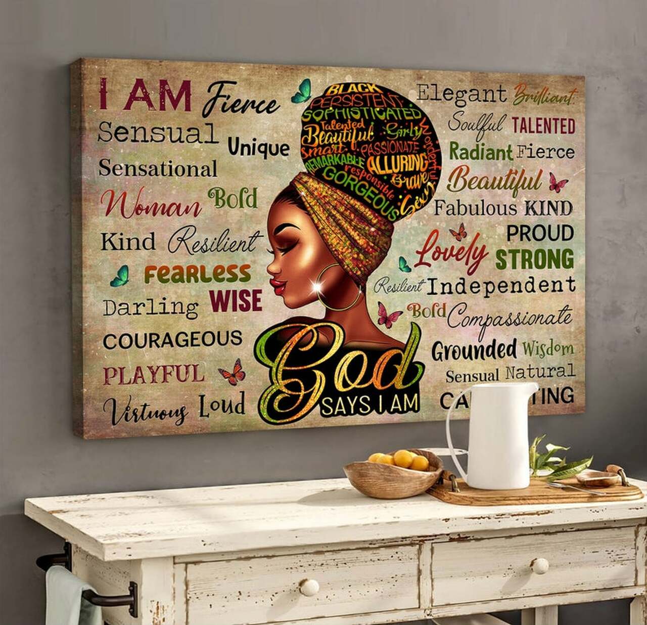 Black Queen God Says I Am Poster Print, Black Women Canvas Art, Afro Queen Wall Art, Afro Hair Clipart Wall Decor, Black Girl Magic | Wrap Canvas Ready To Hang