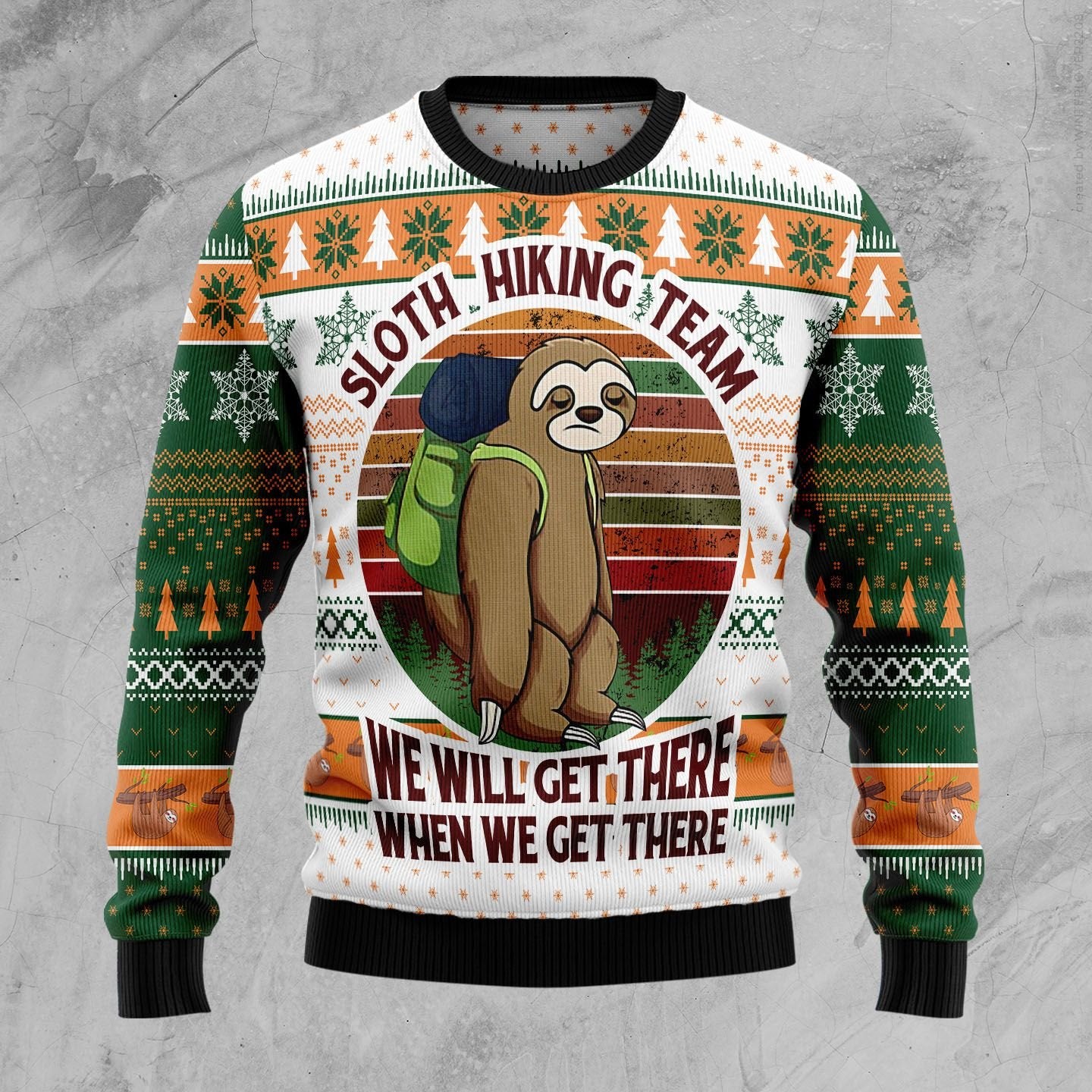 Sloth Hiking Team Ugly Christmas Sweater | For Men & Women | Adult | Us4312