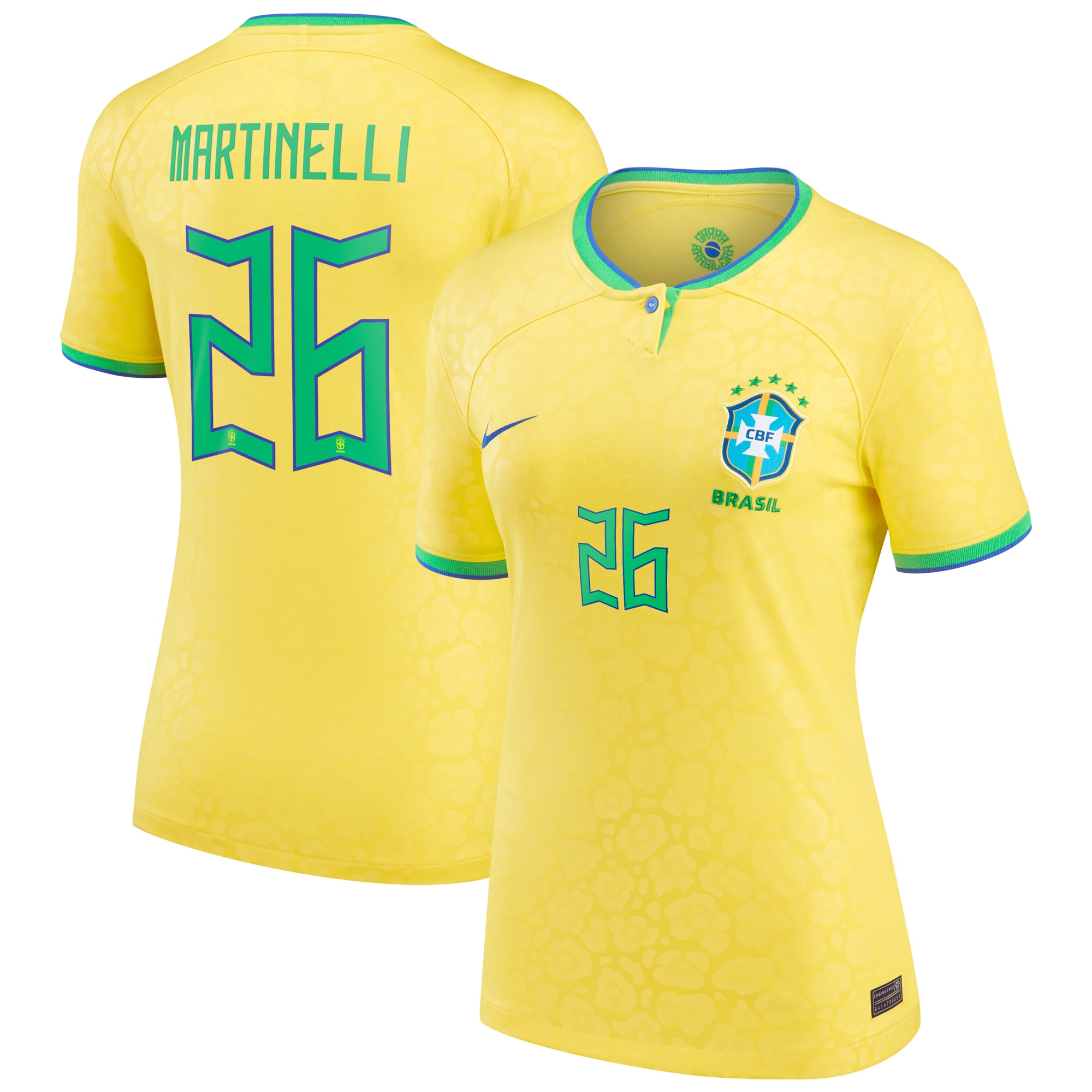 Gabriel Martinelli Brazil National Team Women's 2022/23 Replica Home Jersey – Yellow