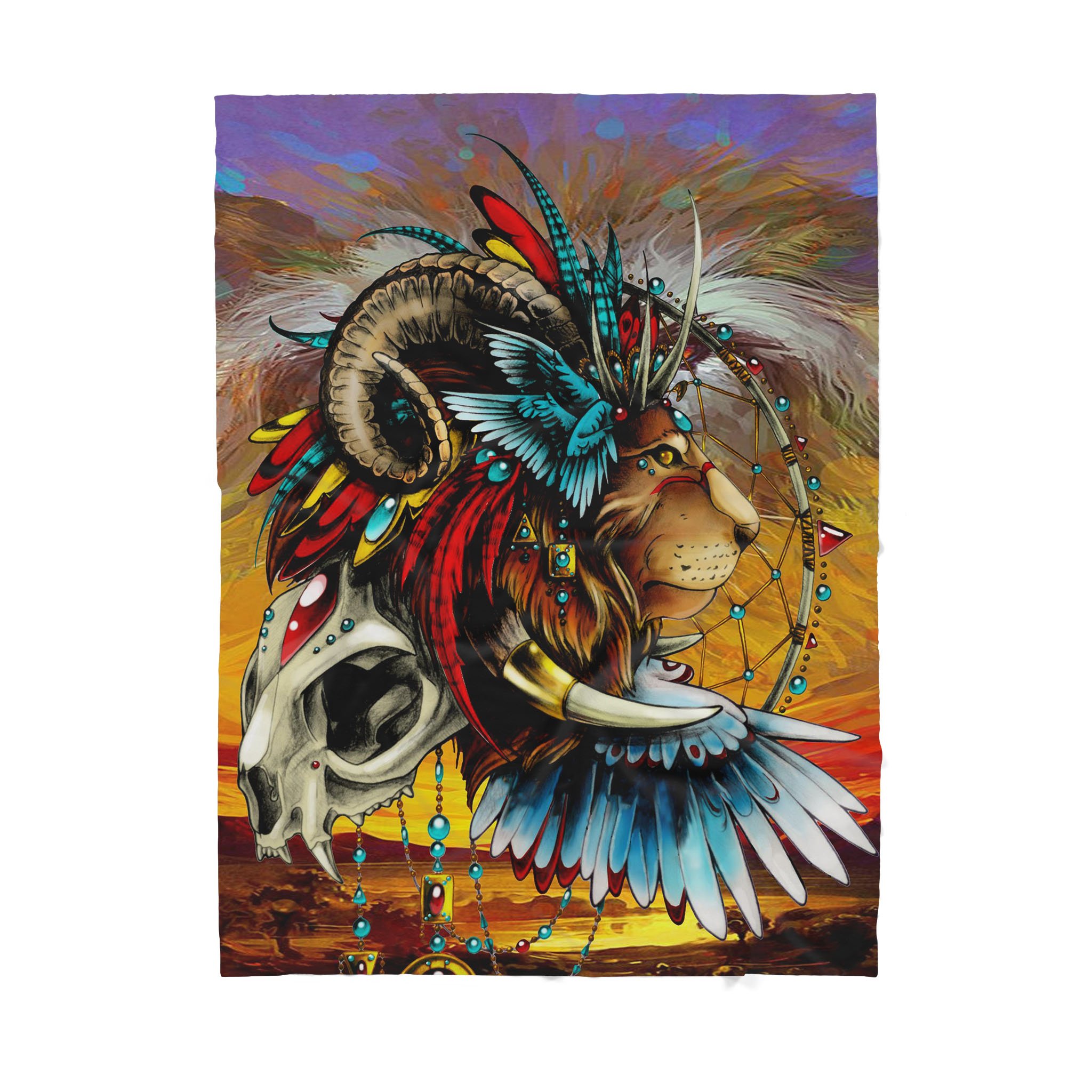 Custom Blanket Native American Lion Dreamcatcher Sherpa Blanket MEI