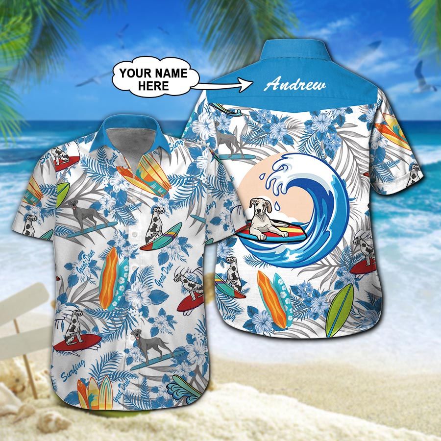 Great Dane Surfing Custom Name Hawaiian Shirt 210 ND4688