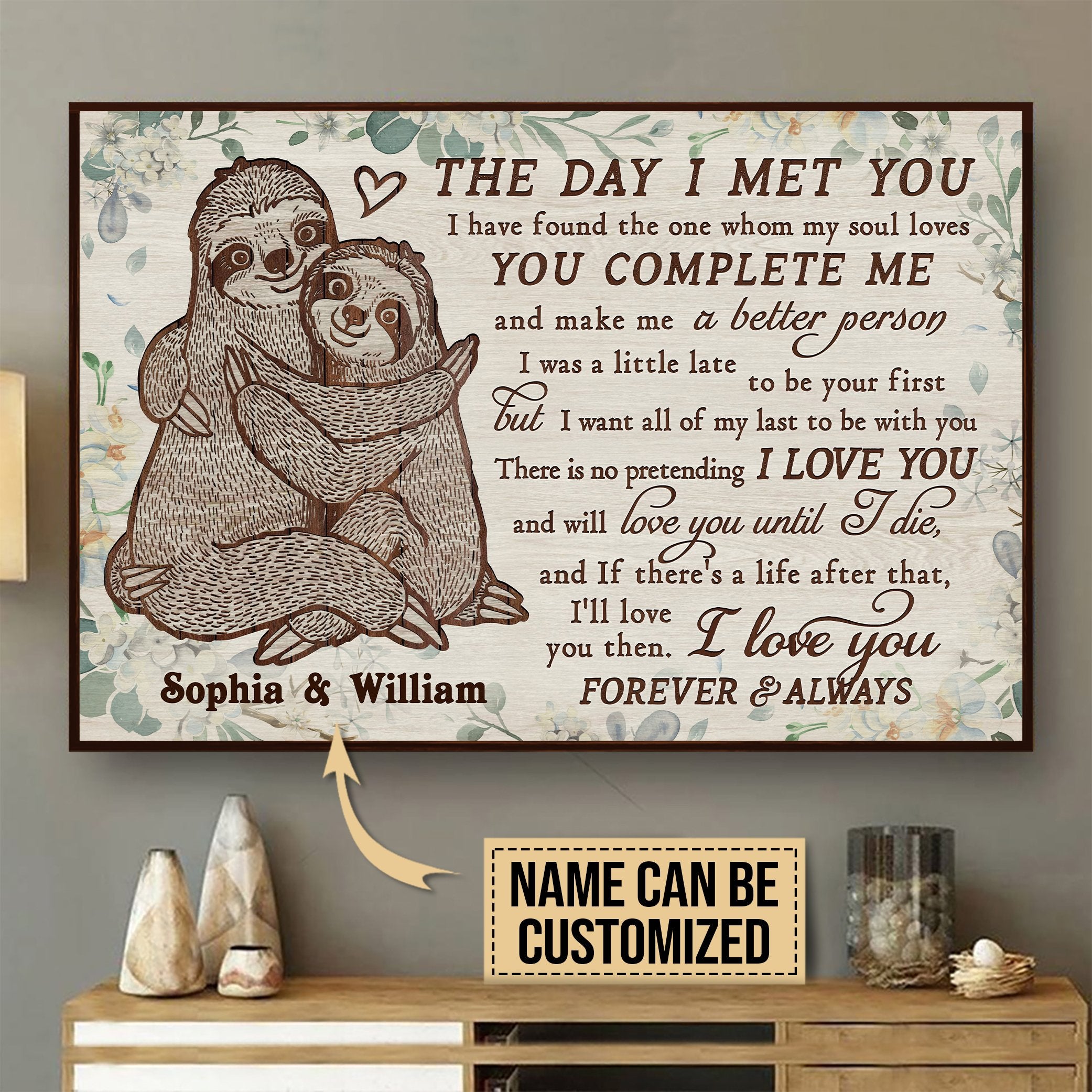 Aeticon Gifts Personalized Sloth The Day I Met Canvas Mom Dad Gift Home Decor