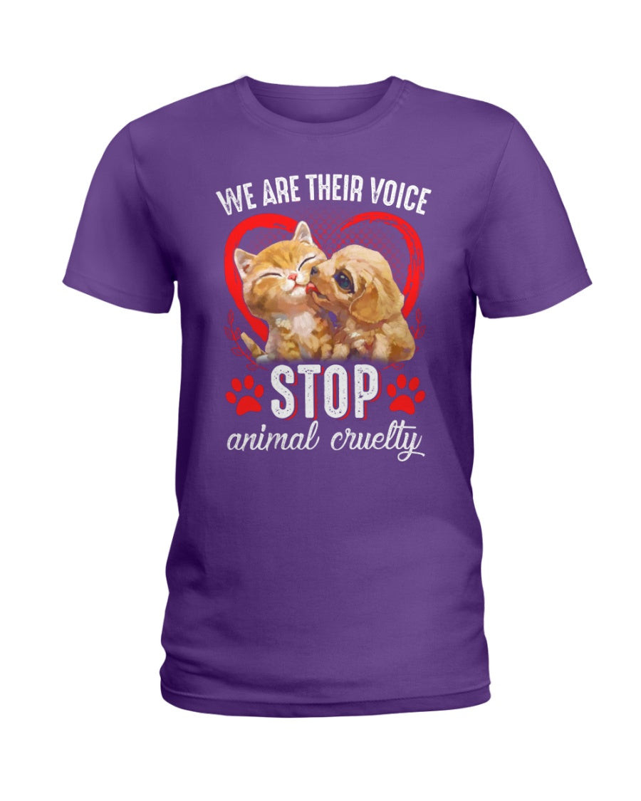 Stop Animal Cruelty T-Shirt – Ladies Tee – Guys V-Neck