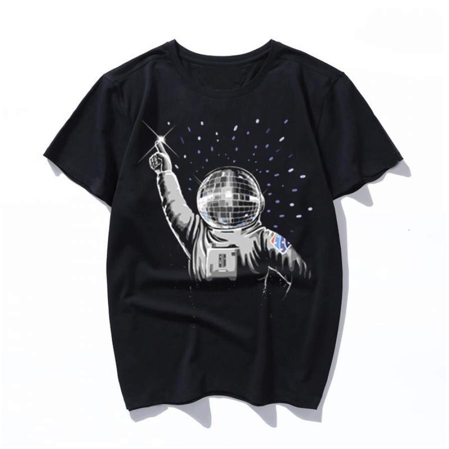 houston we have disco fever Men Summer Short Sleeve Printed Vintage Slim Cotton T-shirt Women New Casual European Style O Neck Fashion Top Tees