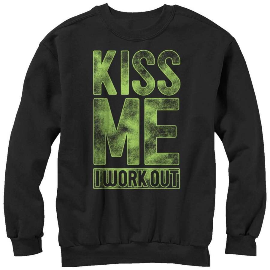 CHIN UP Women’s Kiss Me I Work Out  Sweatshirt Black