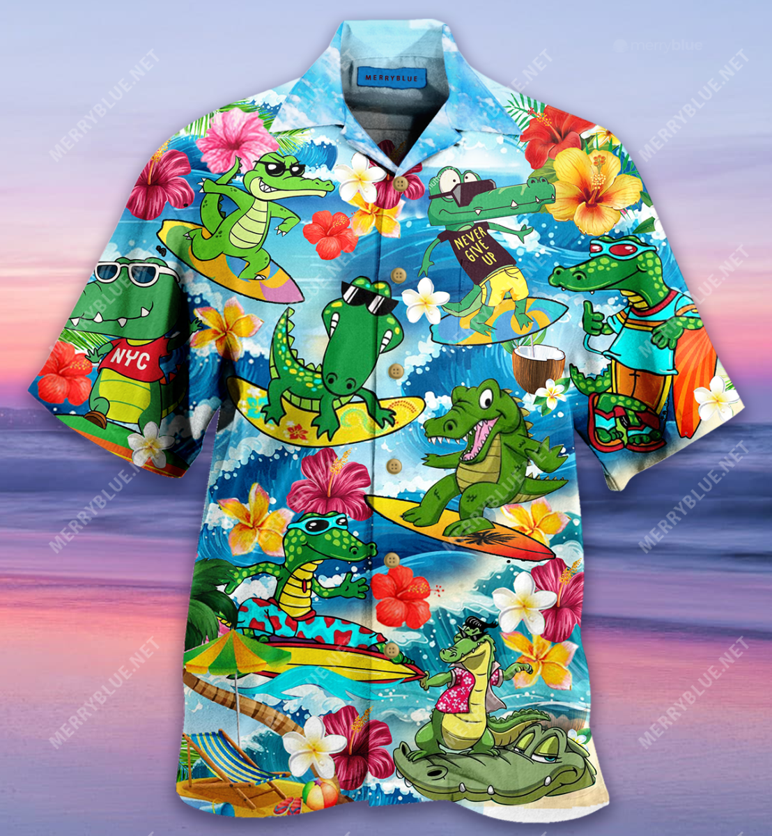 Alligator Wave Surfing Unisex Hawaiian Shirt