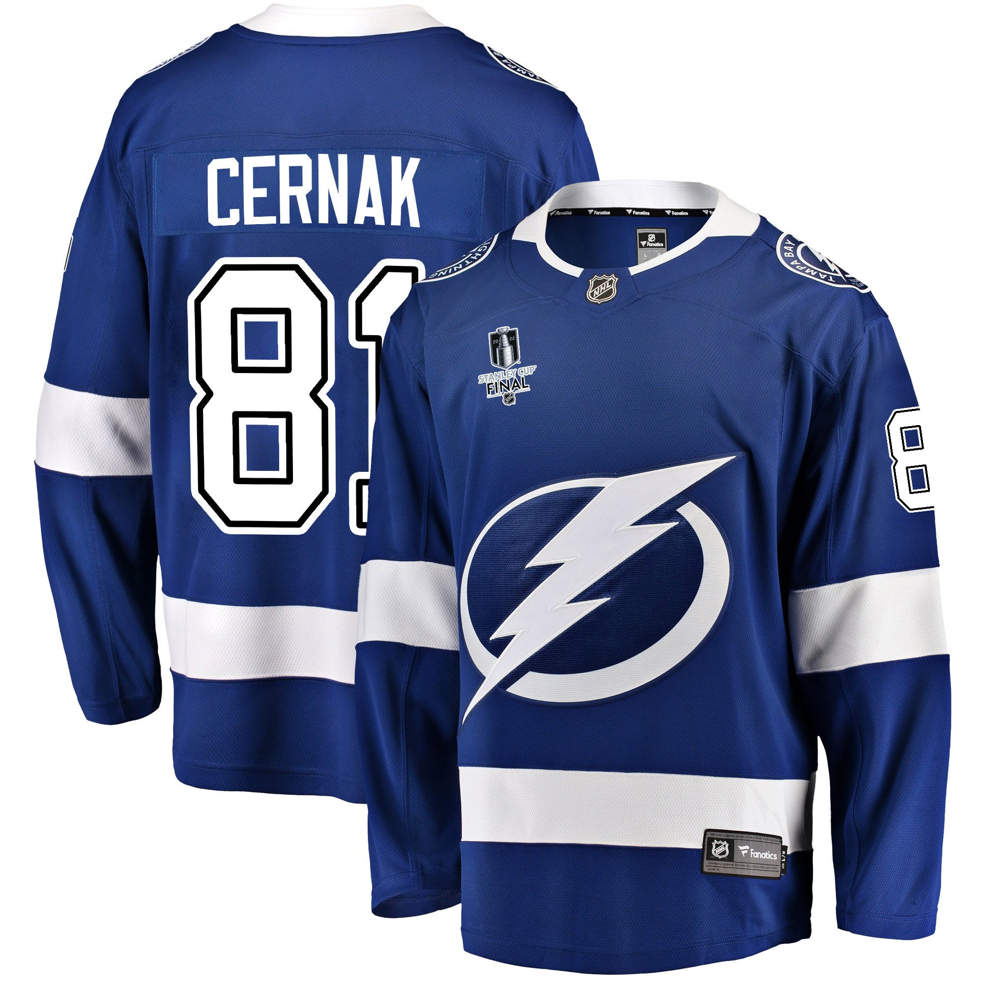 Tampa Bay Lightning Erik Cernak 81 Home 2022 Stanley Cup Final Breakaway Men Jersey – Blue