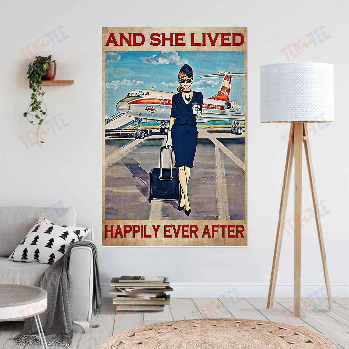 Canvas Prints Flight Attendent And She Lived Happily Ever After Wall Art Home Decoration