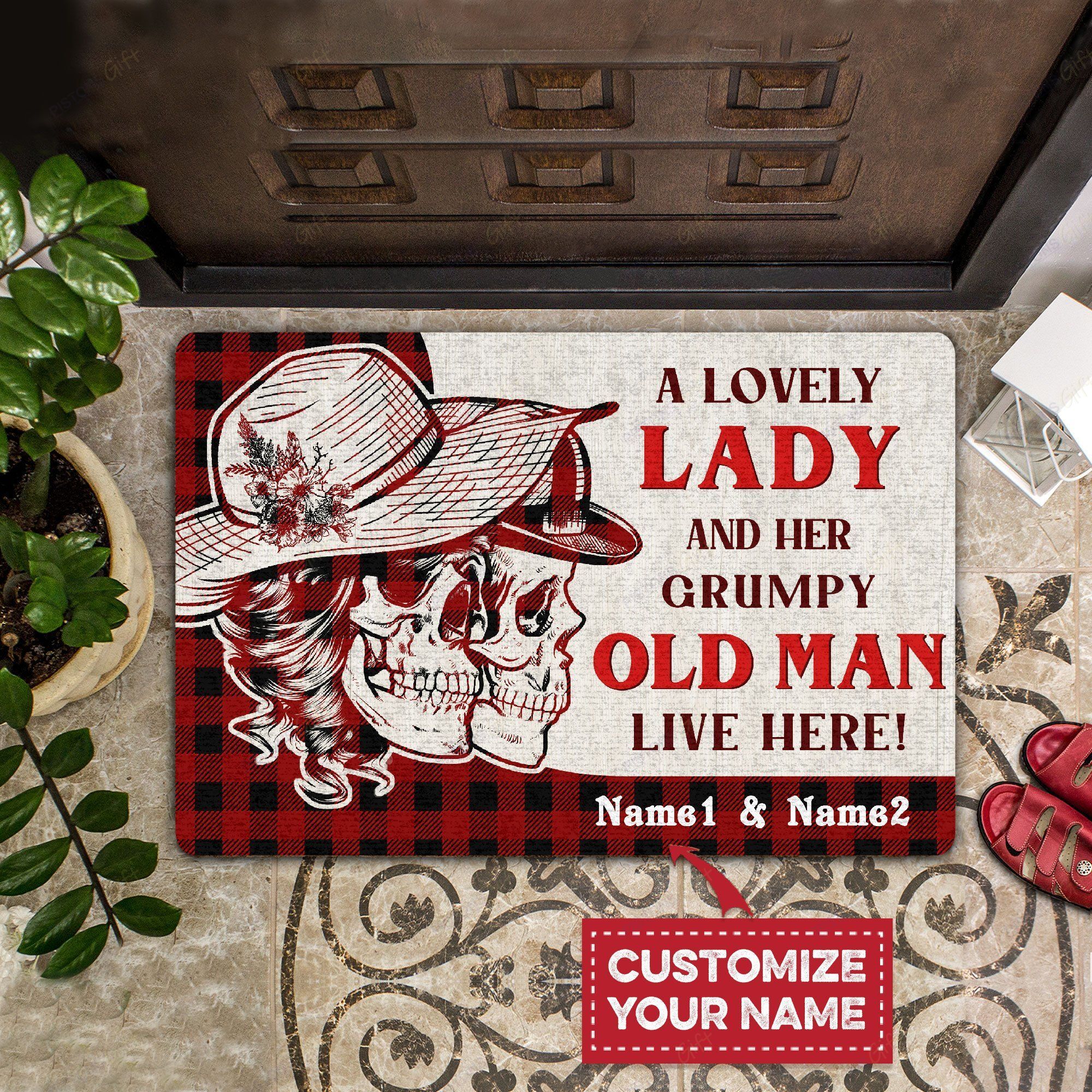 A Lovely Lady And A Grumpy Old Man Live Here All Over Printing Doormat