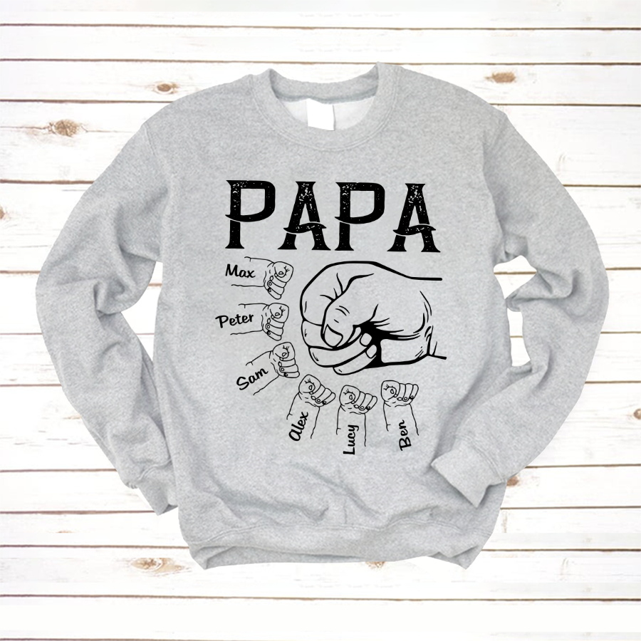 Papa Grandpa With Grandkids Hand To Hands Custom Sweatshirt