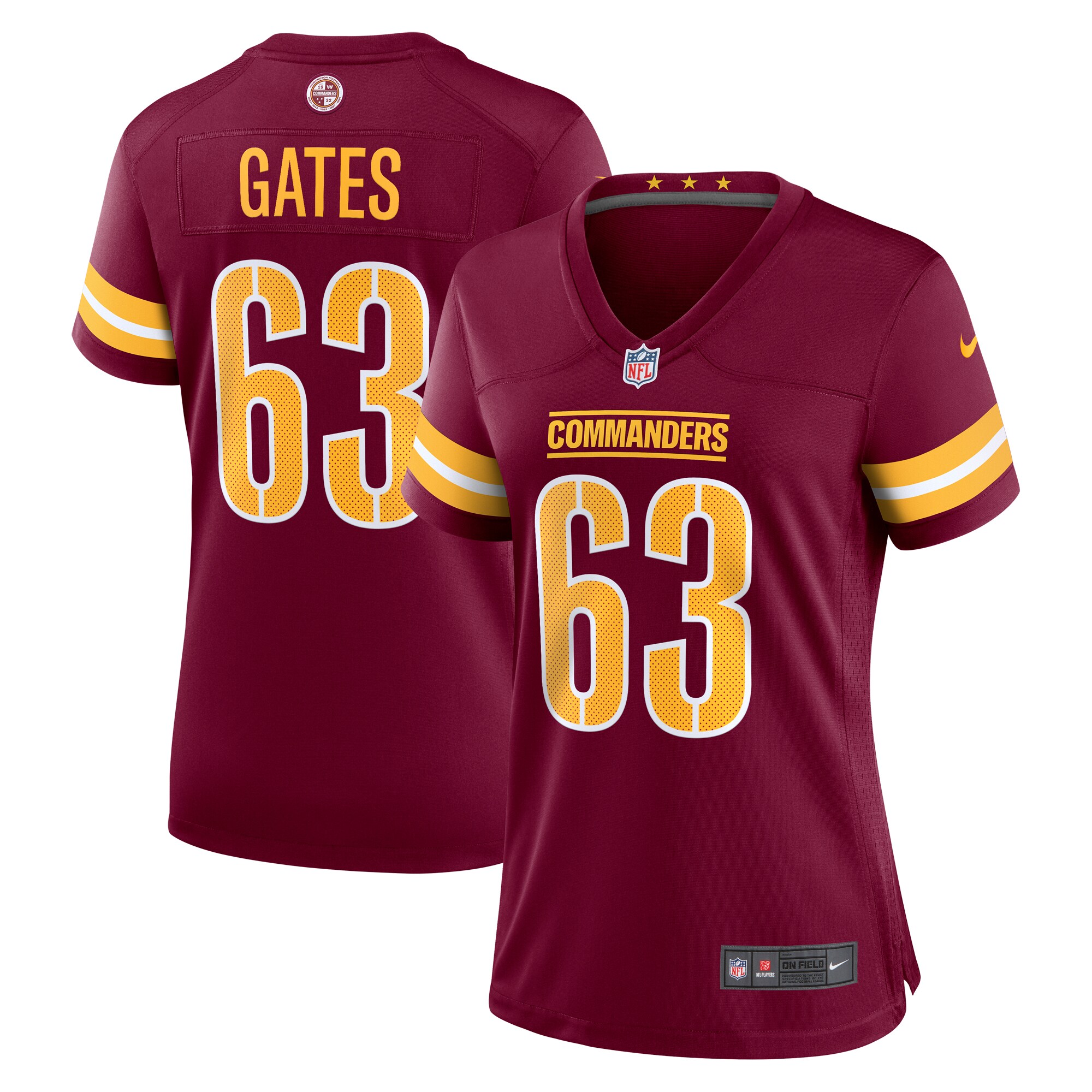 Women’s Washington Commanders Nick Gates Burgundy Game Player Jersey