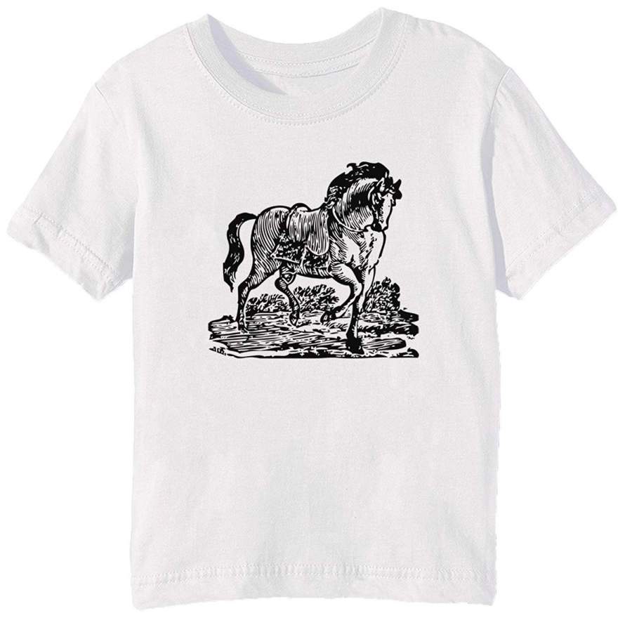 Summer Fashion T-Shirt Horse T-Shirt White Tee Crew Neck Short Sleeve T-Shirt