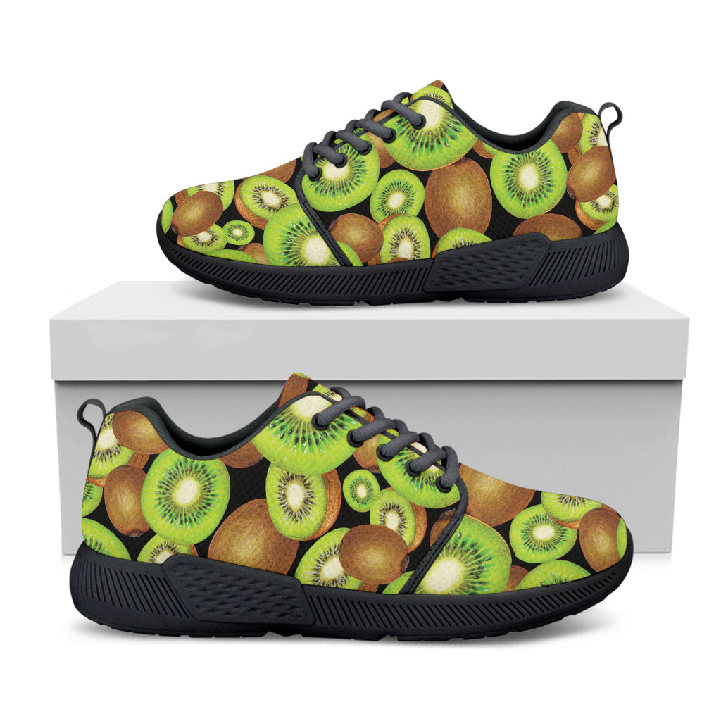 Watercolor Kiwi Pattern Print Black Athletic Shoes