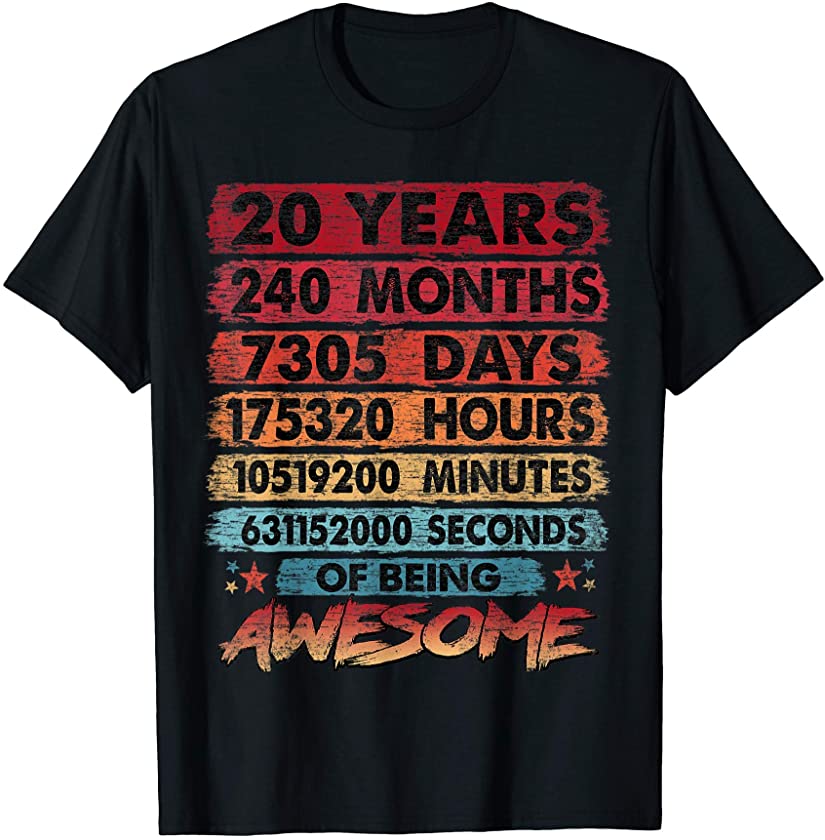 20th Birthday 20 Years Old Vintage Retro 240 Months Birthday T-Shirt