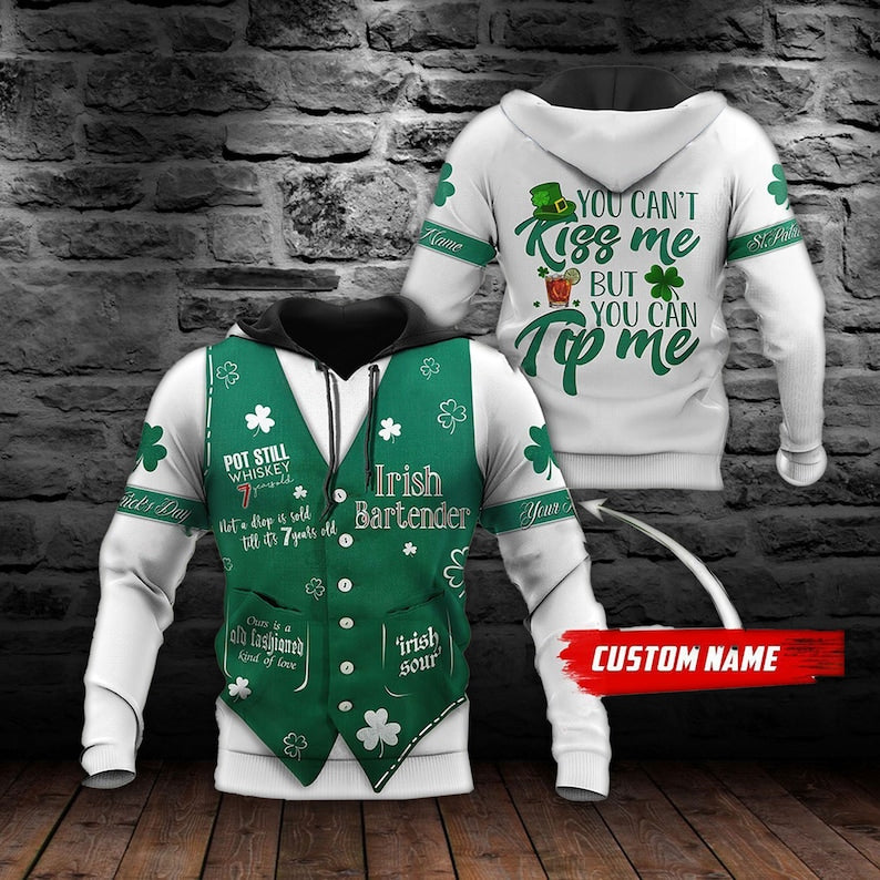 Personalized Custom Name Irish St. Patrick’S Day 3D All Over Print Hoodie, Irish Bartender Shirt