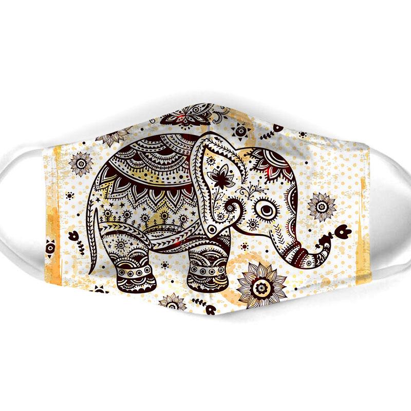 Flower Ornament Elephant Fabric Mask, Cloth Mask