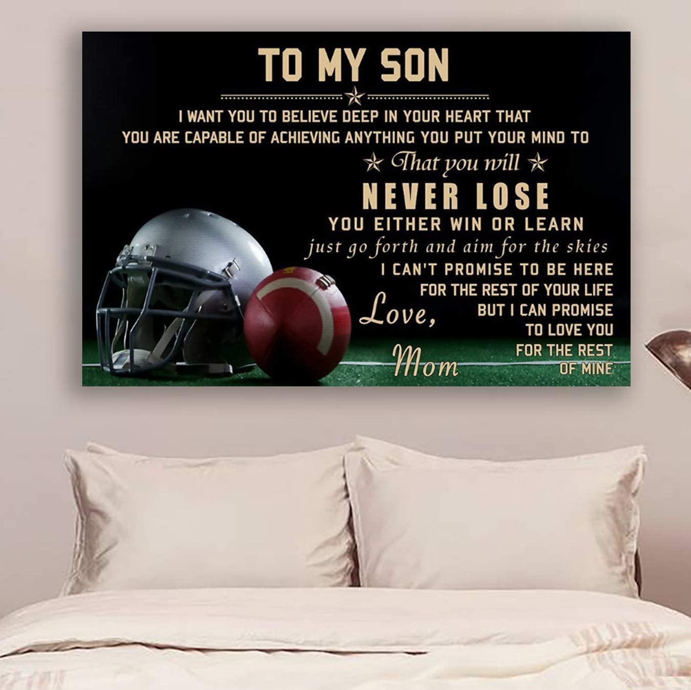 Poster for Room Aesthetic -Command Strips Wall Decor – Cvlhd1 Football Poster – Mom to Son – Never Lose