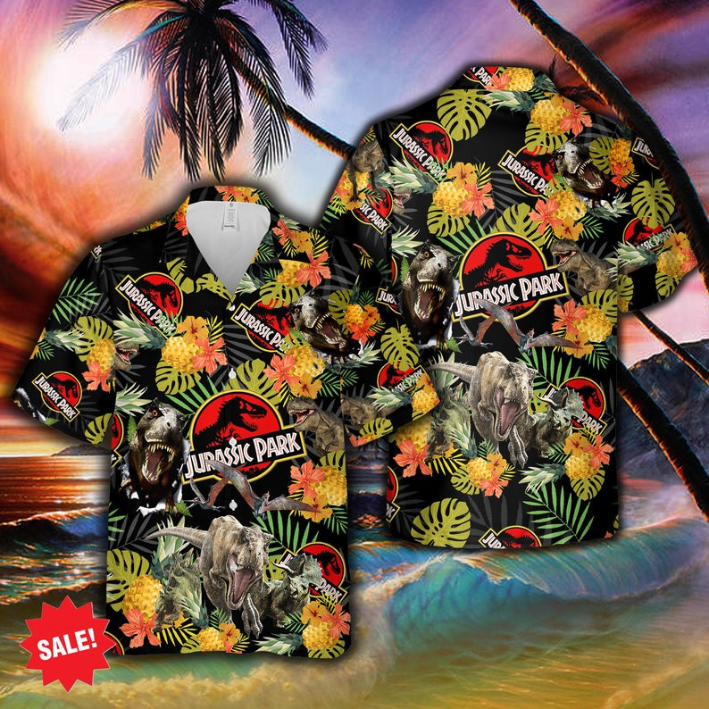 Jurasic Park Logo Dinosaur All Over Print Hawaii Shirt Black Ha2746