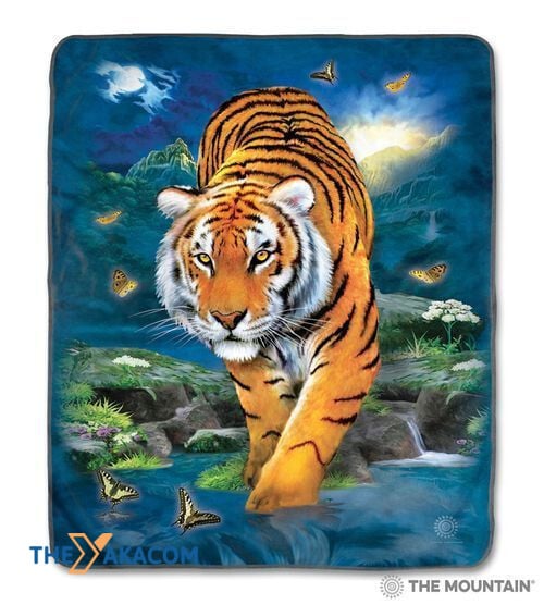 3D Tiger Walking In The Darkness Fleece Sherpa Throw Blanket