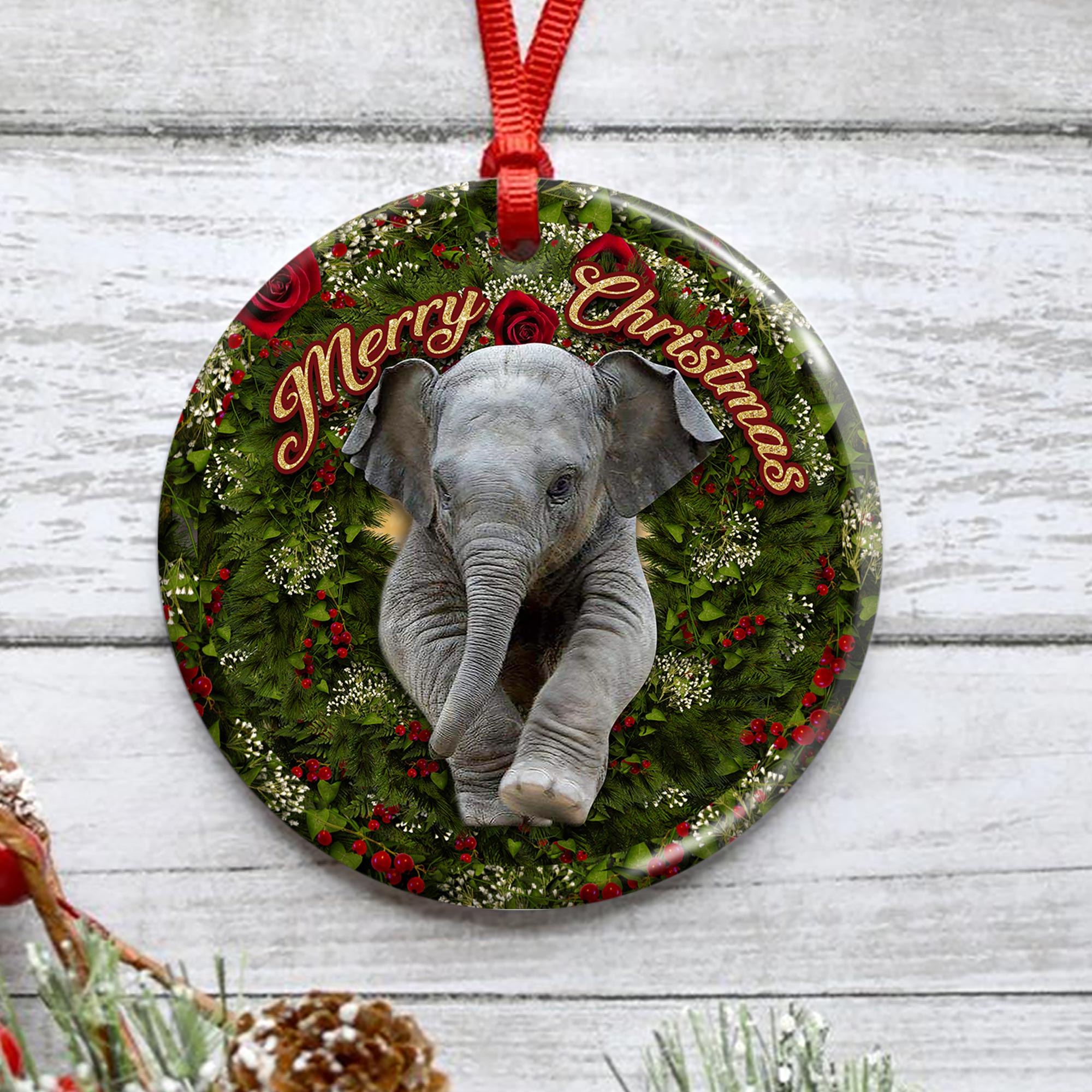 Magic Exhalation 2021 Christmas Ornament, Ceramic, Elephant Cute Wreath Gift