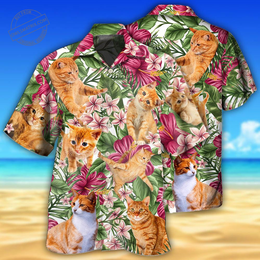 Orange Cat Tropical Floral Hawaii Shirt Ha49439