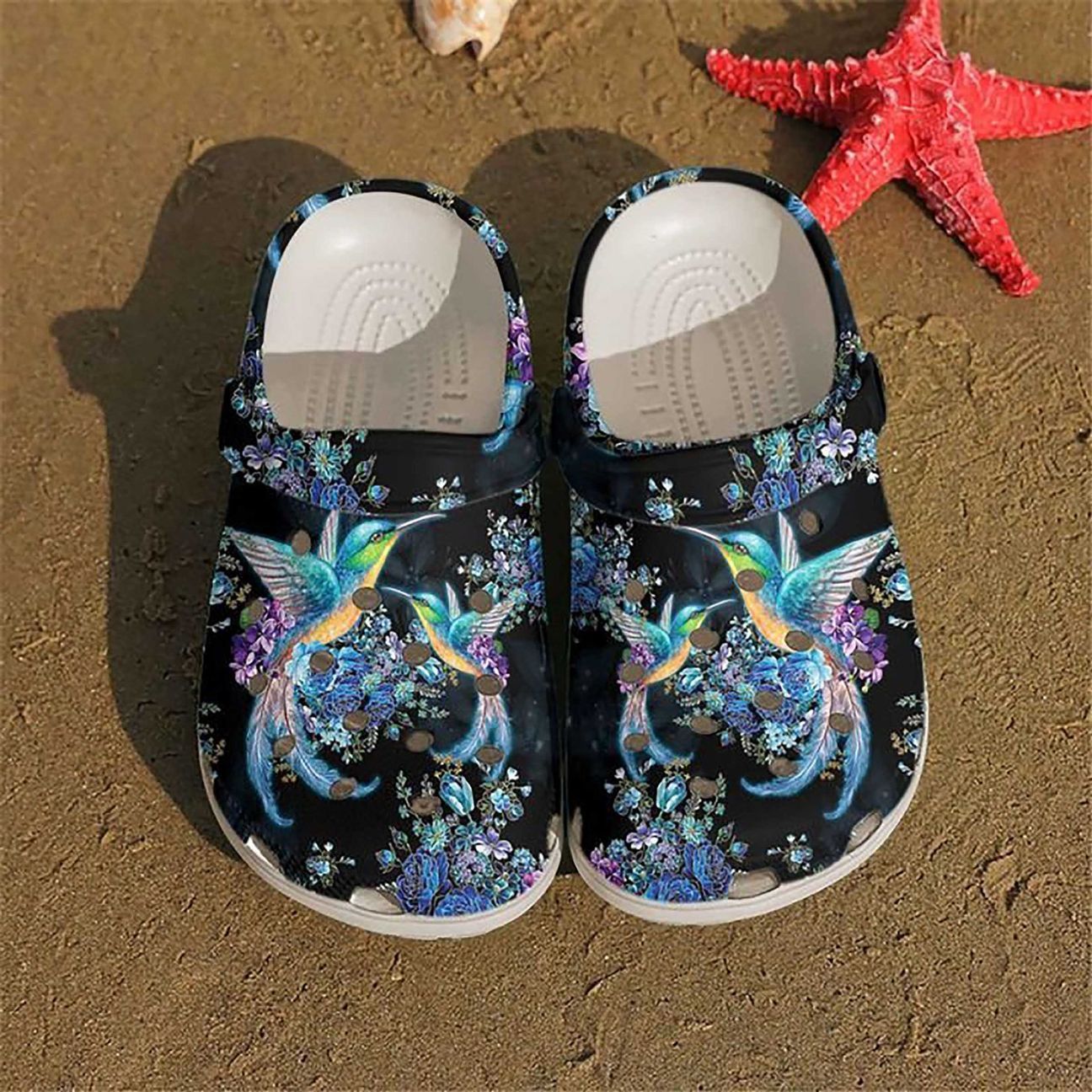 Hummingbird Personalized Clog, Custom Name, Text Blue Flower Hummingbird, Fashion Style For Women, Men, Kid, Print 3D