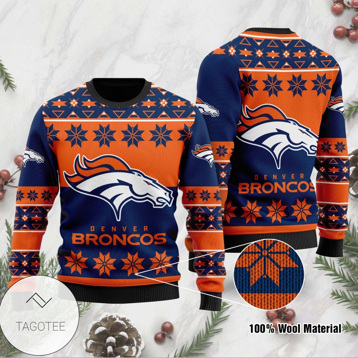 Denver Broncos Navy Blue Orange Gift For Fan Ugly Wool Sweater Christmas