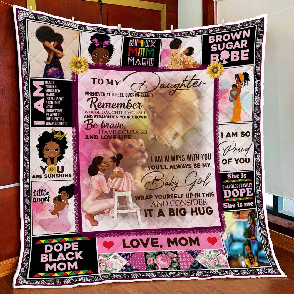 To My Daughter. Black Mom And Daughter Lion Quilt Blanket