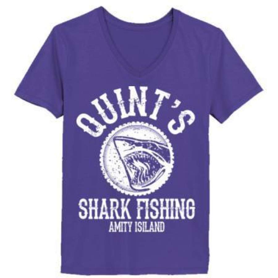 AGR Quints Shark Fishing Amity Island – Ladies’ V-Neck T-Shirt