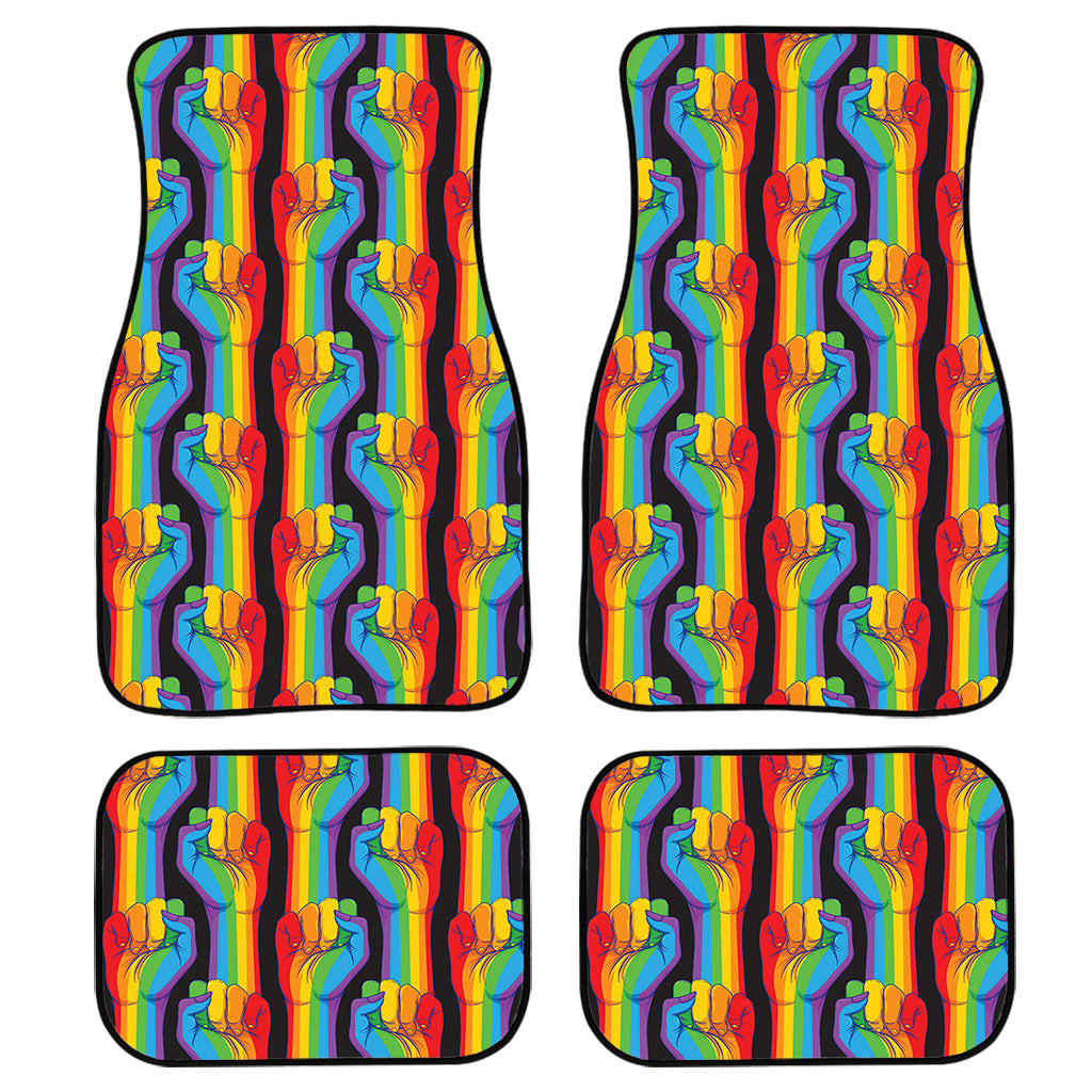 Gay Pride Hand Sign Pattern Print Front And Back Car Floor Mats, Front Car Mat