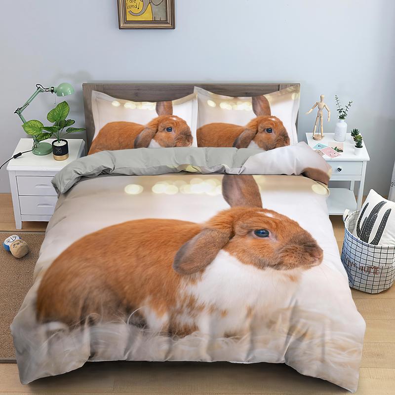 3D Rabbit Bedding Set Duvet Cover Sets With Pillowcase Us/Au/Eu/Uk Single/Twin/Queen/King Size