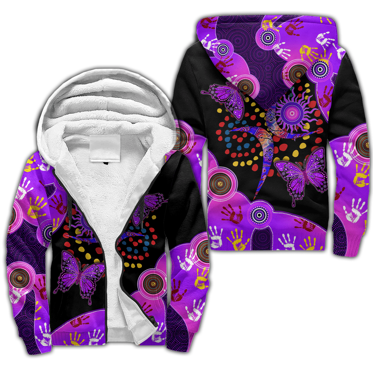 Aboriginal Naidoc Week 2021 Purple Butterflies Fleece Zipup Hoodie For Men And Women