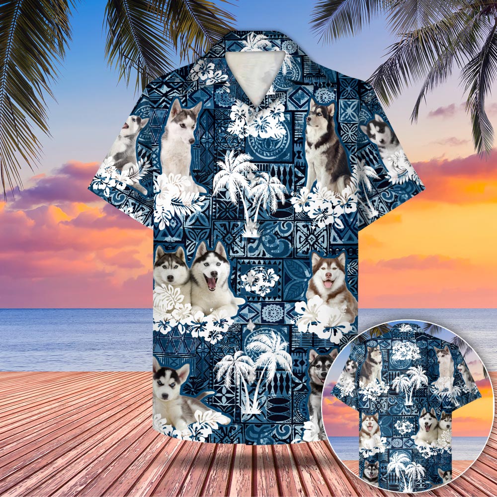 Husky Hawaiian Shirt Style Blue Gift For Husky Mom, Husky Dad M0402 Phts