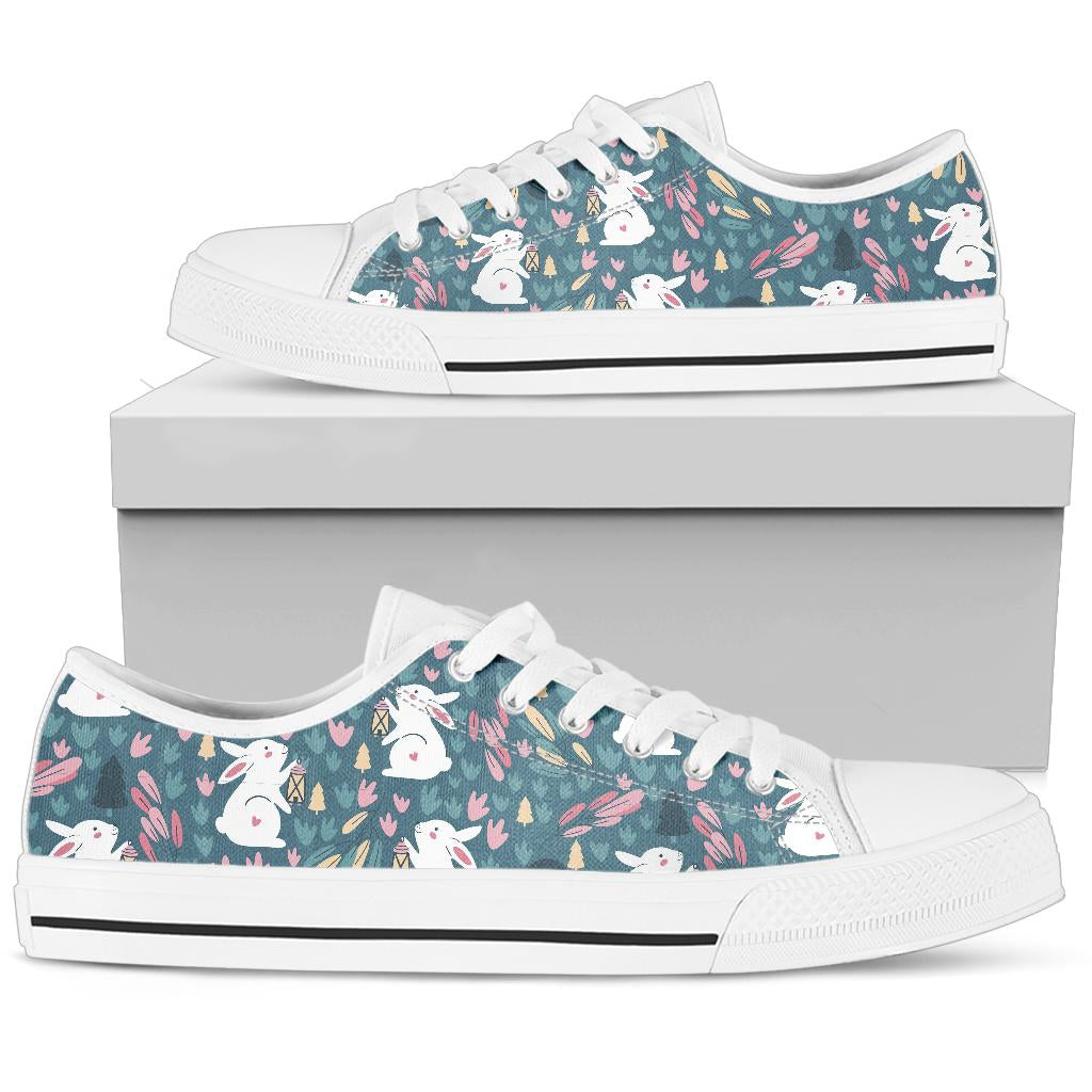 Rabbit Pattern Print Design Rb013 White Bottom Low Top Shoes