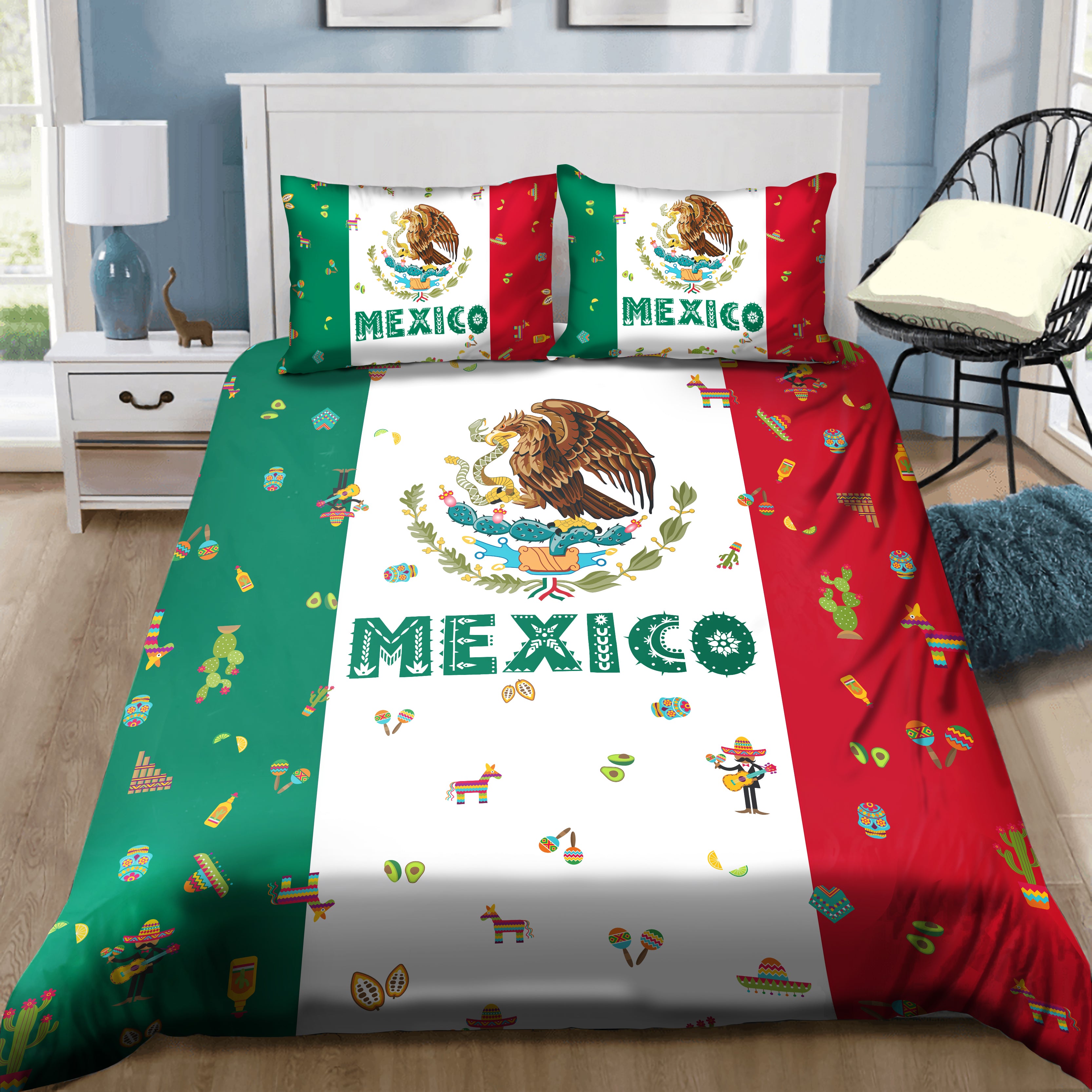 ViticStore™ Mexico Flag Style Green White Red Color- Soft microfiber All size Duvet Cover with Pillows gift for Mexican