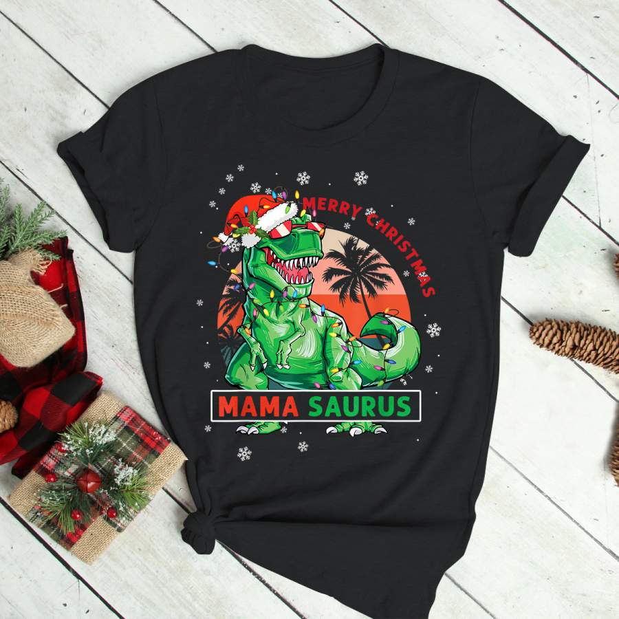 Merry Christmas Mamasaurus Funny Dinosaurs Santa Xmas T-Shirt