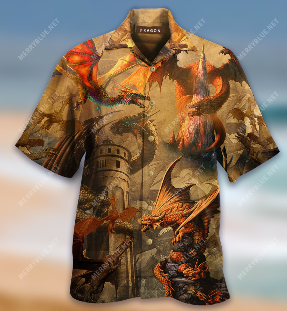 Fantasy Dragon On The Castle Unisex Hawaiians Shirt Ha99713