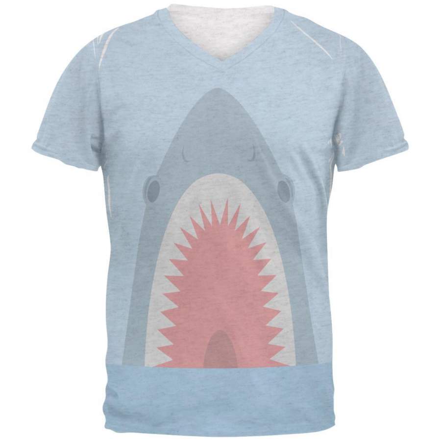 Cute Fun Shark Attack Mens Soft V-Neck T Shirt