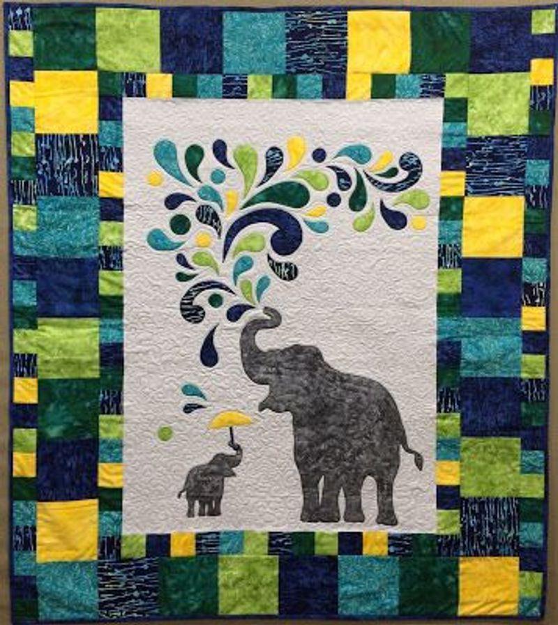 Spraying Water Elephant Mom Quilt Blanket