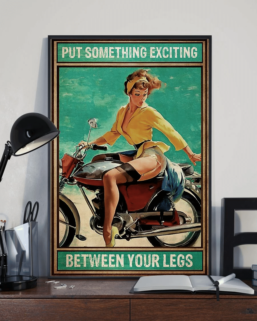 Biker Lady Motorcycle Poster Canvas – Put Something Exciting Between Your Legs Vintage Home Decor Wall Art Evg81224